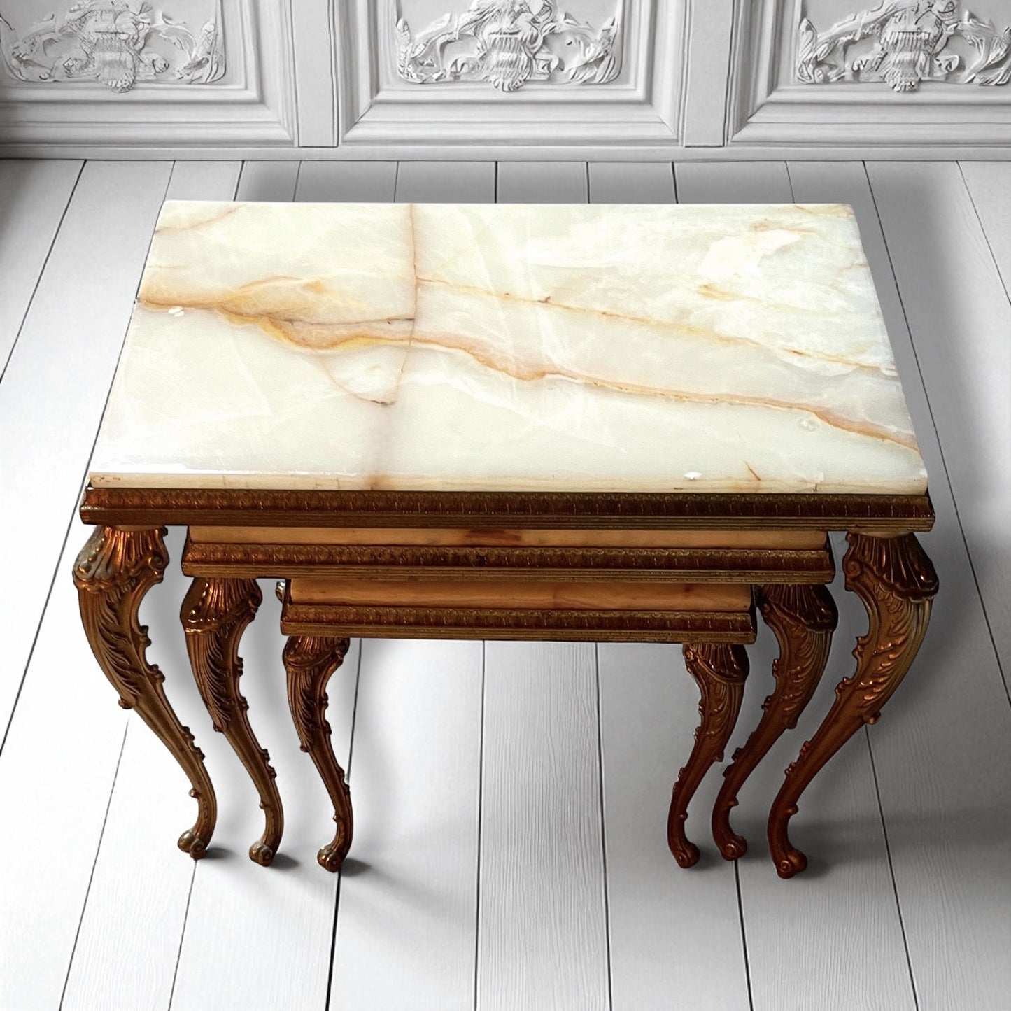 Hollywood French Regency Onyx Nest of Side Tables
