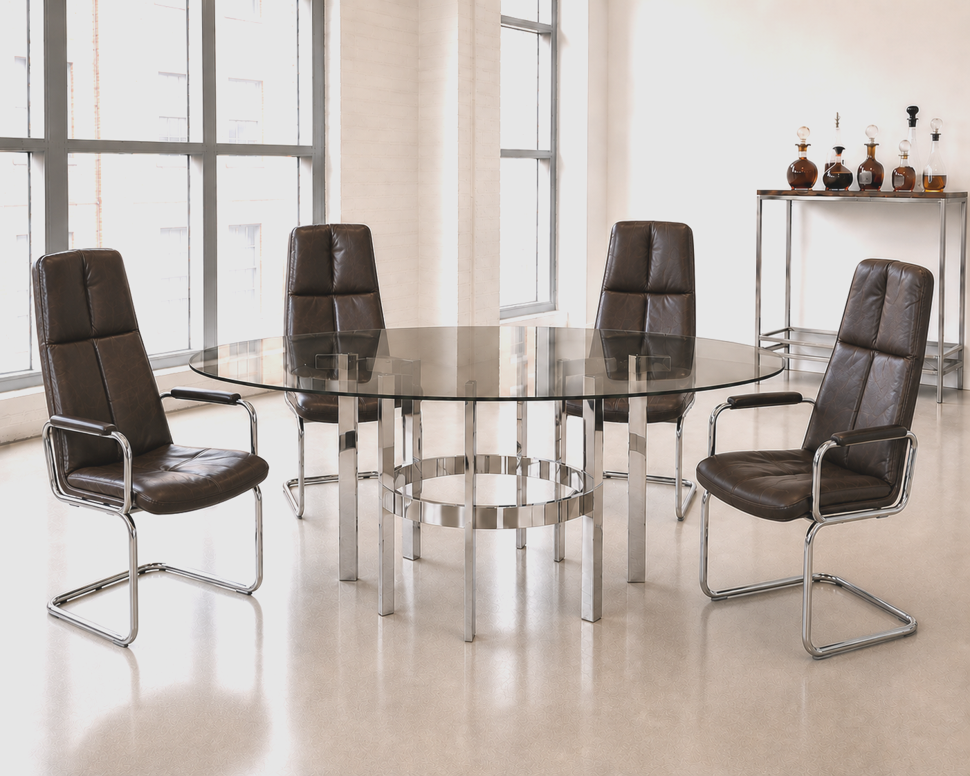 Pieff Eleganza Dark Brown Leather Dining 4 Chairs by Tim Bates 1970's (2 Carvers & 2 Chairs)