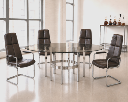 Pieff Eleganza Dark Brown Leather Dining 4 Chairs by Tim Bates 1970's (2 Carvers & 2 Chairs)