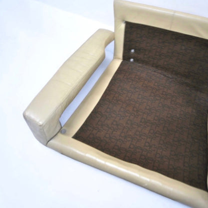 TIM BATES PIEFF 1970'S MANDARIN LEATHER CHROME 3 SEATER SOFA RARE BEIGE COLOUR