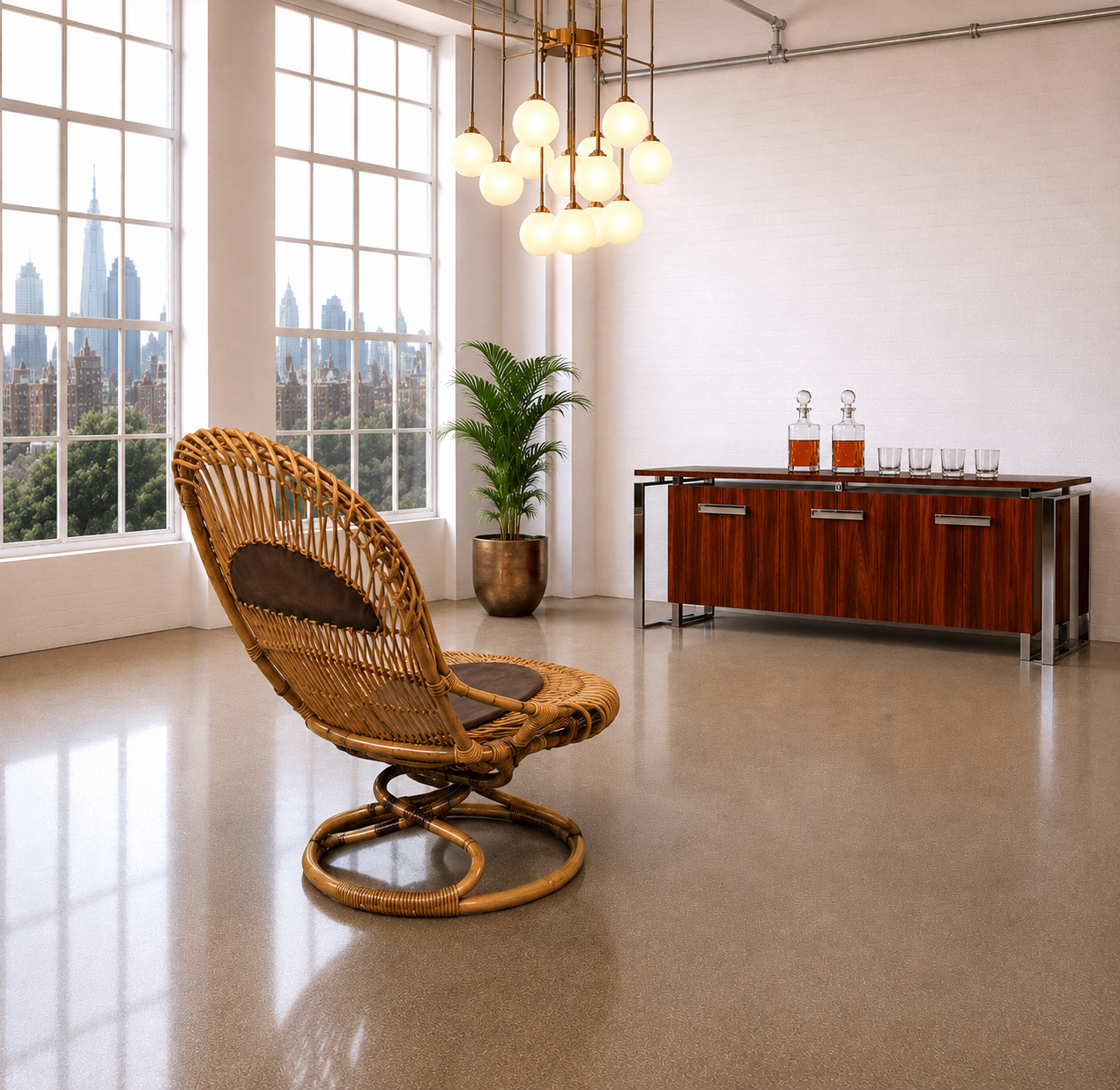 Rare Italian Mid-Century Tito Agnoli for Bonacina Bamboo & Leather Lounge Chair