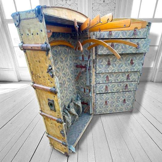 Art Deco 1920s Wardrobe Trunk Gentleman’s Antique Luggage Chest, Vintage Steamer