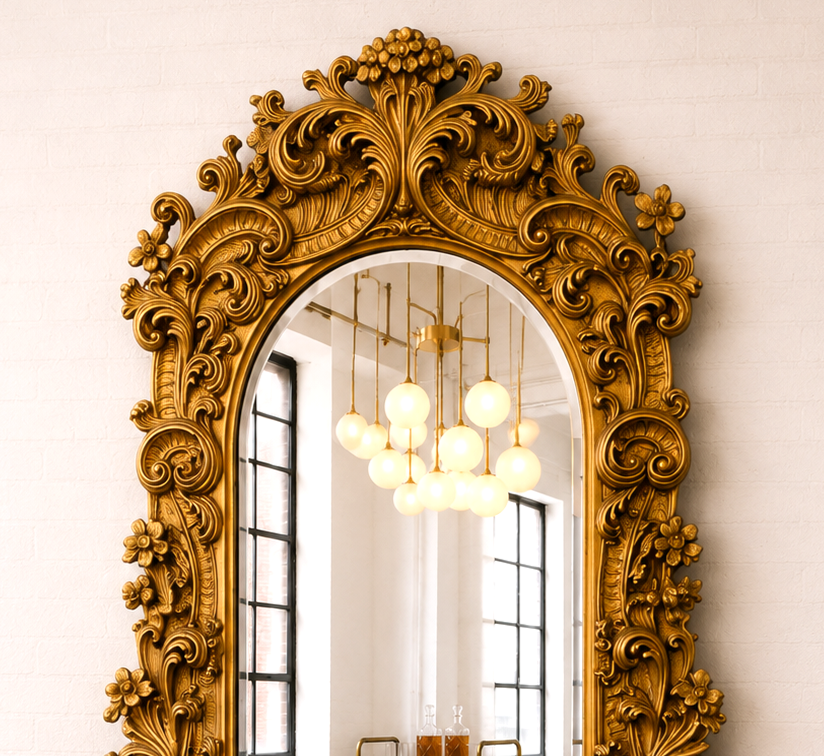 French 19th C Rococo Revival Giltwood Mirror – Cherubs, Antique Gesso