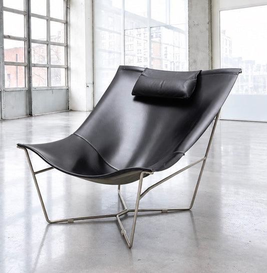 Habitat Semana 501 Black Leather Sling Lounge Chair by David Weeks