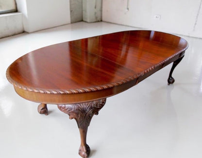 Antique Edwardian Chippendale Mahogany Extending Dining Table,8 Chairs 2 Carvers