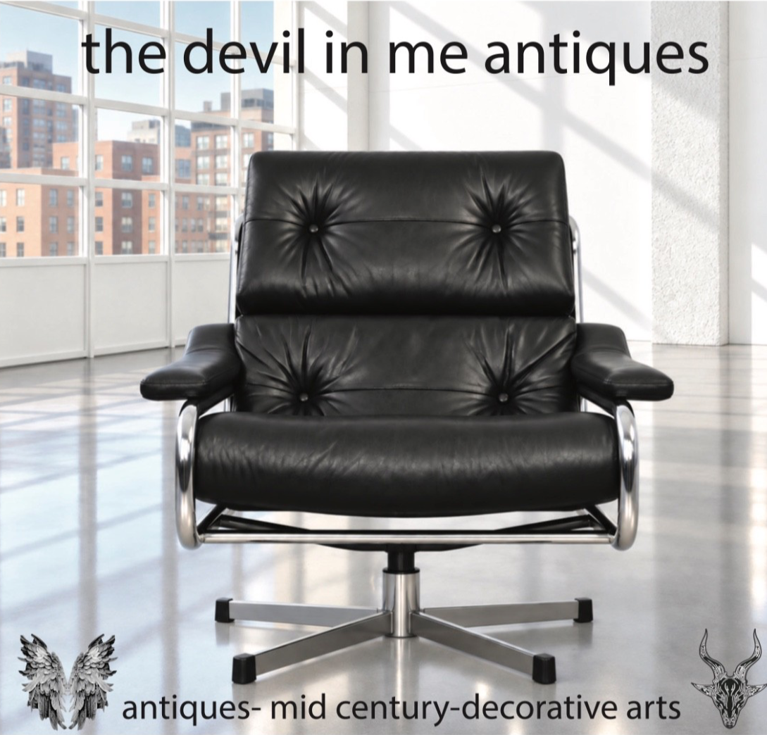 Mid Century Pieff Alpha Black Leather & Chrome Swivel Lounge Chair 1970s (Copy)