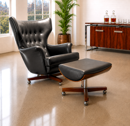An Original Vintage G Plan 6250 “Blofeld” Swivel Armchair with Matching Footstool 6251 Iconic James Bond Chair