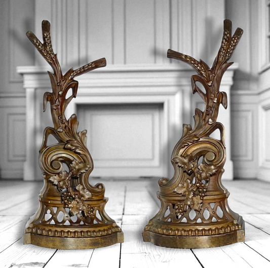 French Napoleon III 19c Chenêts Bronze Andiron Pair Of Fire Dogs