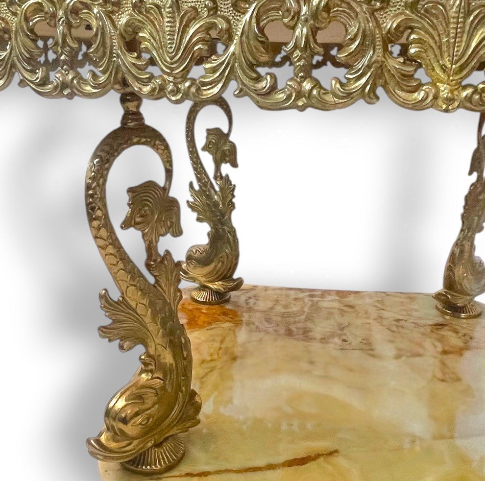 Mid Century Hollywood Regency Italian Onyx & Brass Occasional Table c.1962