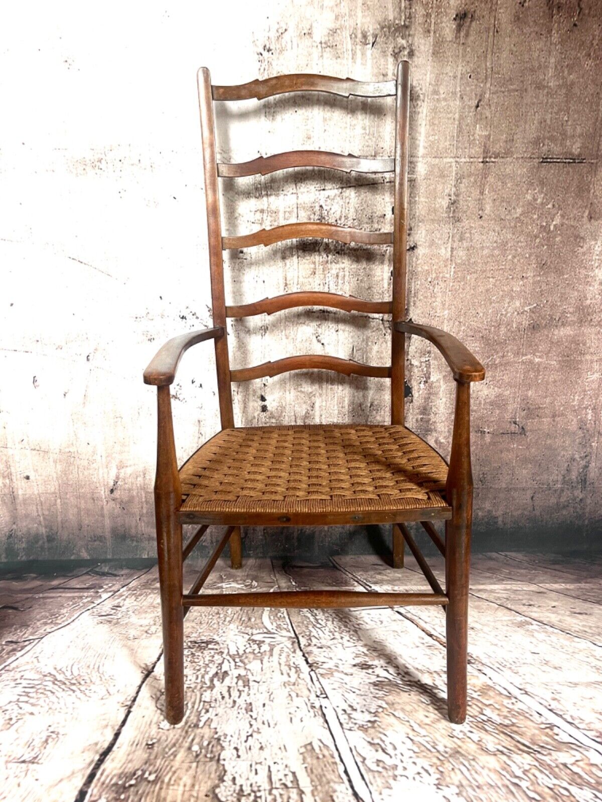 Arts & crafts oak ladder back chair c1890.