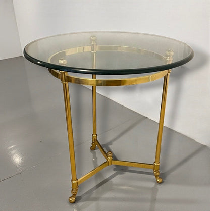 Hollywood Regency French Brass/Glass Side Table Maison Jansen Style France 1970s