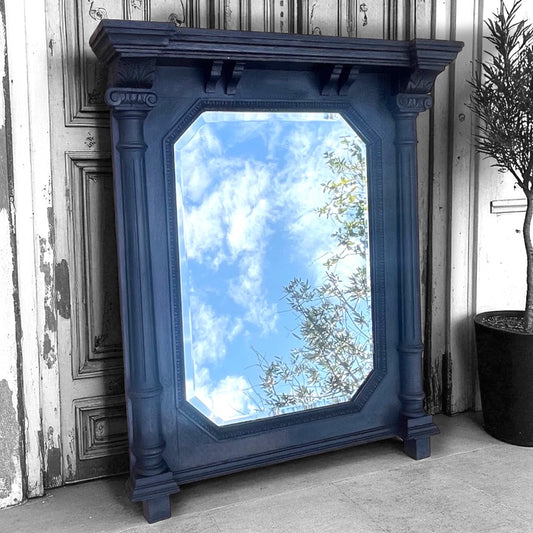 Antique Ebonized Gothic Revival Overmantel Mirror, With Original Mercury Glass,1860–1880.