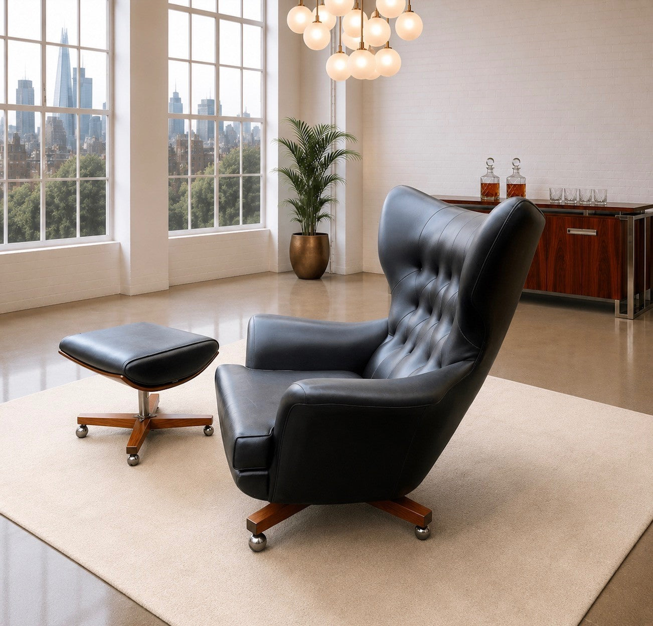An Original Vintage G Plan 6250 “Blofeld” Swivel Armchair with Matching Footstool 6251 Iconic James Bond Chair