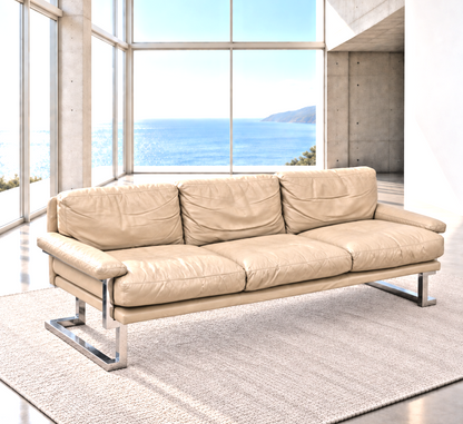 Mid Century Pieff Mandarin 3-Seater Leather Cream Sofa by Tim Bates, c.1970s (Copy)